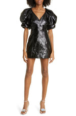 A.L.C. Park Puff Sleeve Patent Leather Minidress in Black  Size 4