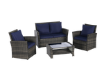 4 Pieces Outdoor Patio Furniture Set with Rattan Chairs and Tempered Glass Table