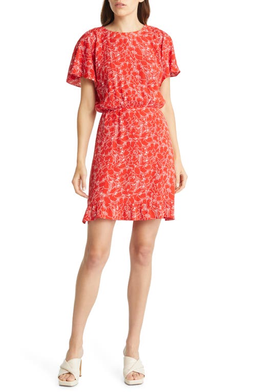 & Other Stories Floral Batwing Sleeve Dress in Red/White Aop, Size 6