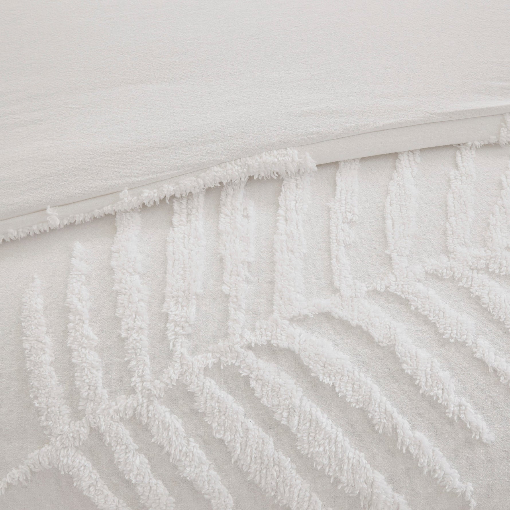 3 Piece Tufted Cotton Chenille Palm Comforter Set Off-White King/Cal King