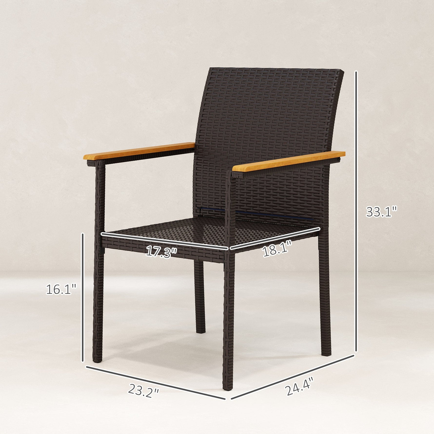 Set of 2 Patio Wicker Dining Chairs with Backrest and Armrests