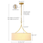 3-Light Gold Fabric Drum Pendant Light