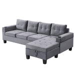 Modern Sectional Sofa Set with L Shape Chaise Lounge and Storage in Grey Velvet Fabric