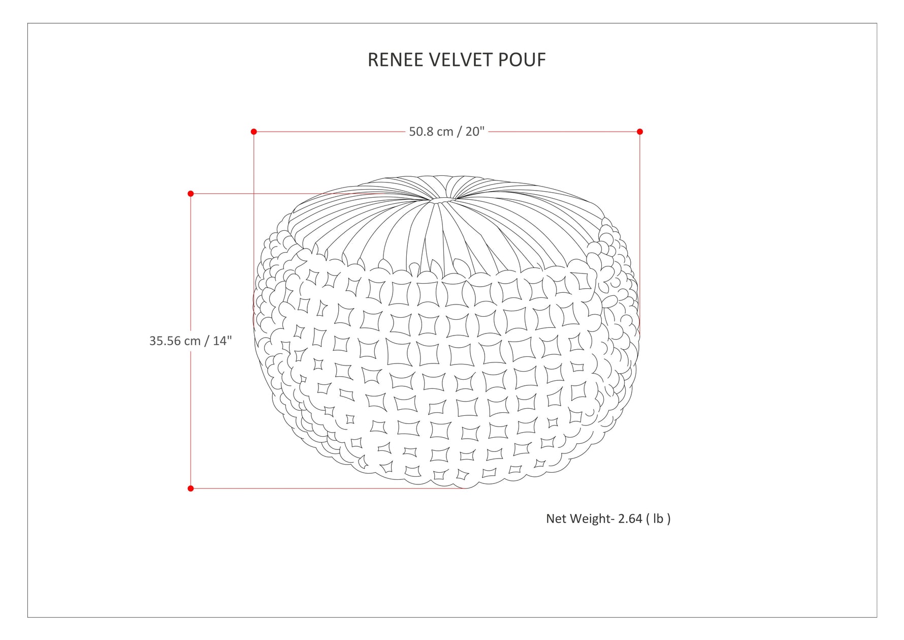 Renee Round Pouf Navy Velvet Cotton Accent Stool