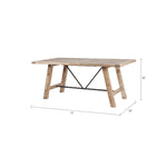 Rustic Dining Table with Metal Support in Natural Pine Wood Finish