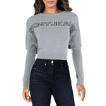 DKNY Women s Ribbed Trim Logo Crop Sweater Gray Size Small