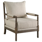 Beige and Natural Removable Back Accent Chair with Faux Linen Fabric and Wood Frame