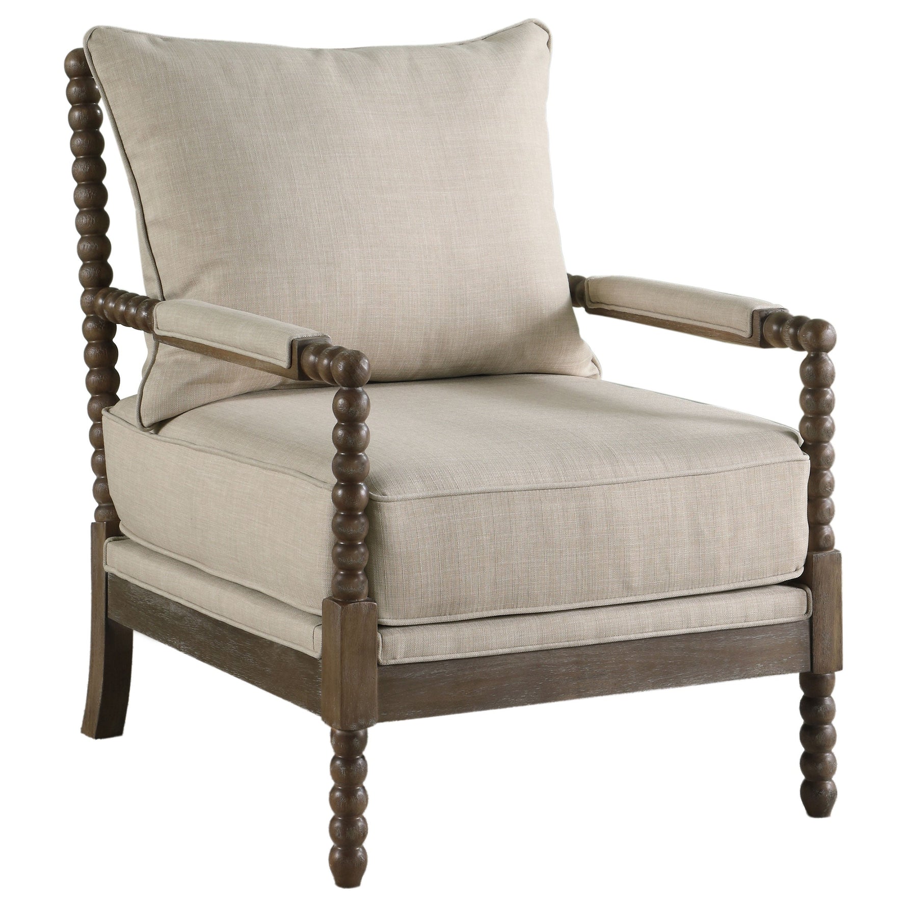 Beige and Natural Removable Back Accent Chair with Faux Linen Fabric and Wood Frame