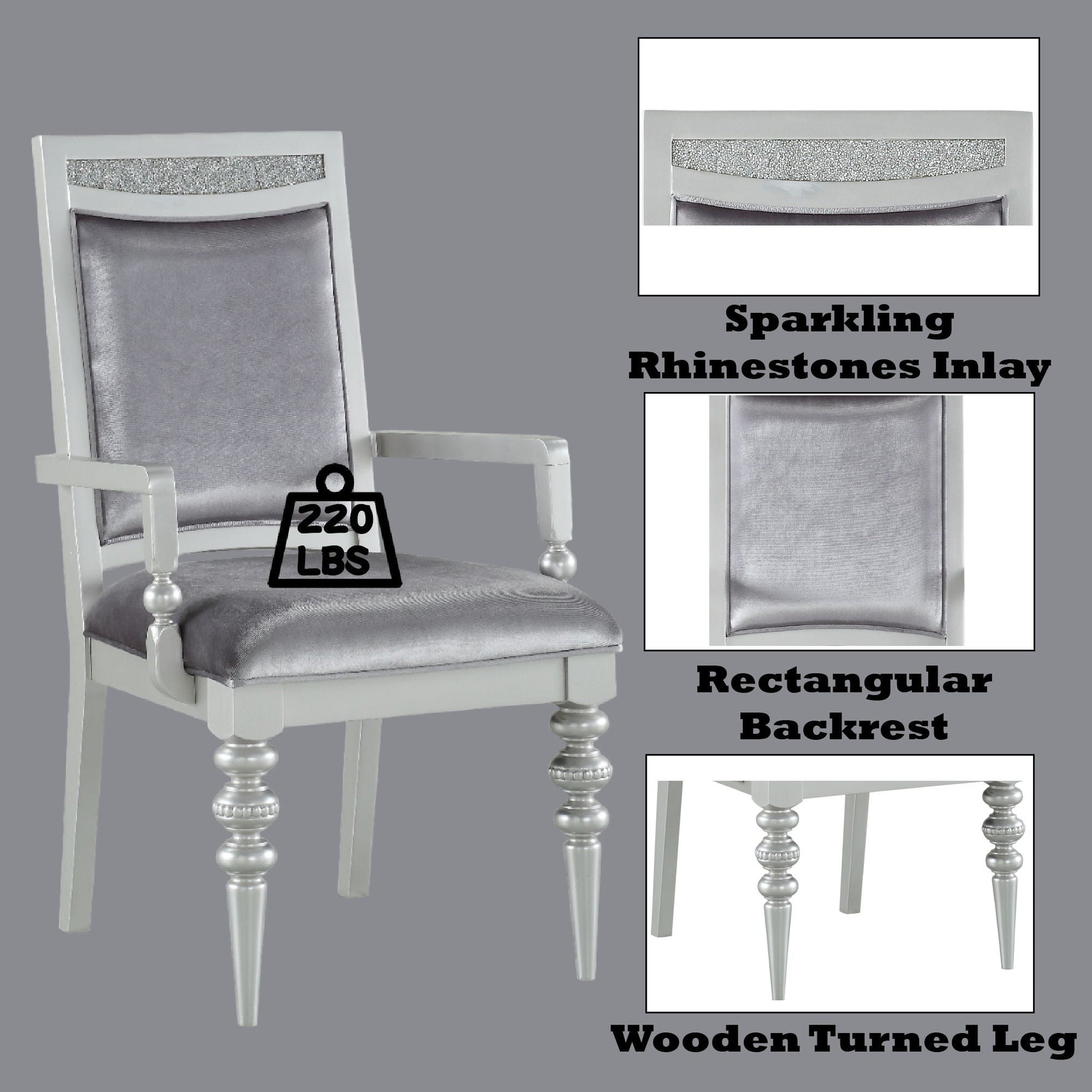 Maverick Arm Chair Set of 2 - Silver