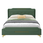 Queen Size Leather Bed Frame with Wingback Headboard & Footboard