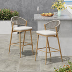 Outdoor Bar Height Metal Frame Counter Stools with Scallop-Shaped Backrest & Water-Resistant Cushions