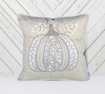 Embroidered Lace Pumpkin Accent Pillow – Neutral Fall Accent Cushion
