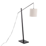 Arturo Contemporary Floor Lamp in Black Wood and Black Steel with Grey Fabric Shade