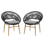 Cyril Outdoor Wicker Papasan Style Dining Chair with Teak Finished Leg and Dark Gray Faux Rattan - Set of 2