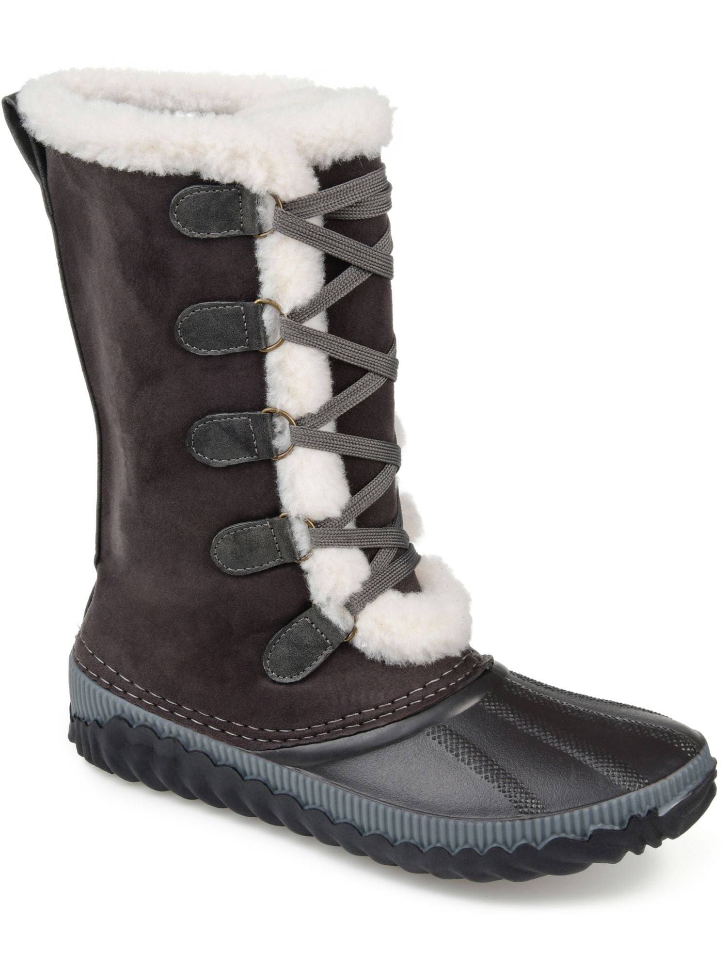 Journee Collection Women's Two Toned Insulated Waterproof Round Toe Lace Up Snow Boots Gray Size 10 M
