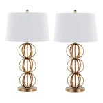Linx 29" Contemporary Metal Table Lamp in Gold Metal and White Linen Shade - Set of 2