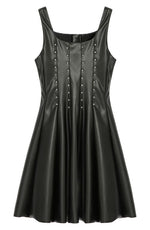 Kids Studded Faux Leather Skater Dress in Black