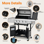 Propane Grill 4 Burner Barbecue Grill Stainless Steel Gas Grill with Side Burner