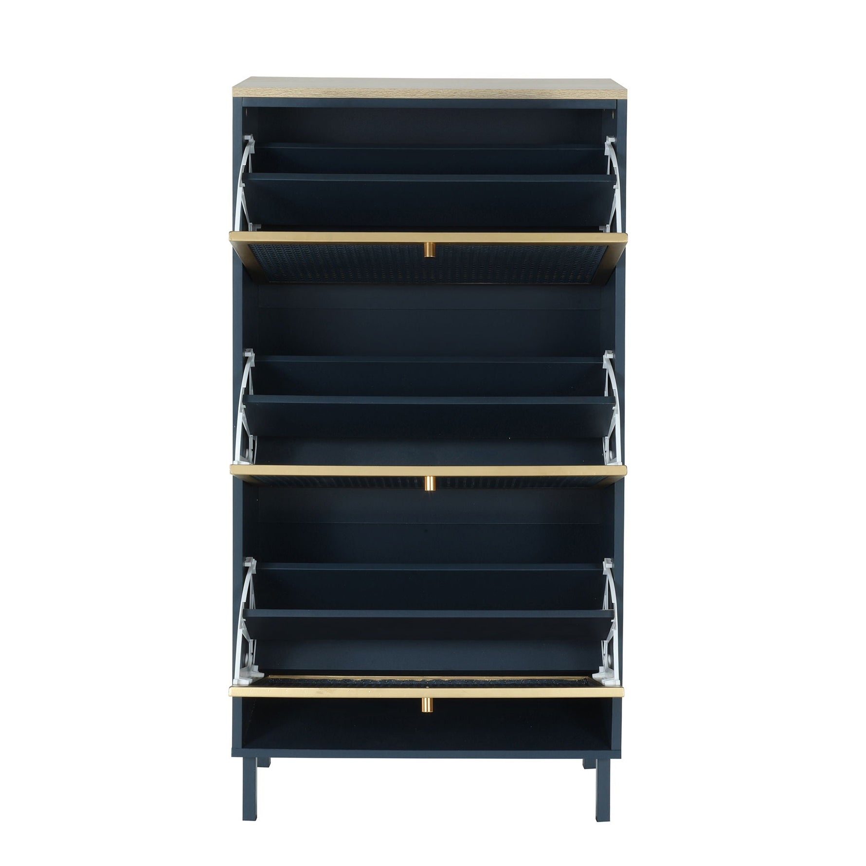 Modern Rattan 3 Door Shoe Rack Cabinet for Entryway