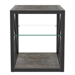 Modern End Table Nightstand with Tempered Glass & Wood Grain MDF
