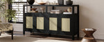 TREXM Bohemian Style Rattan Buffet Storage Cabinet with Solid Wood Frame