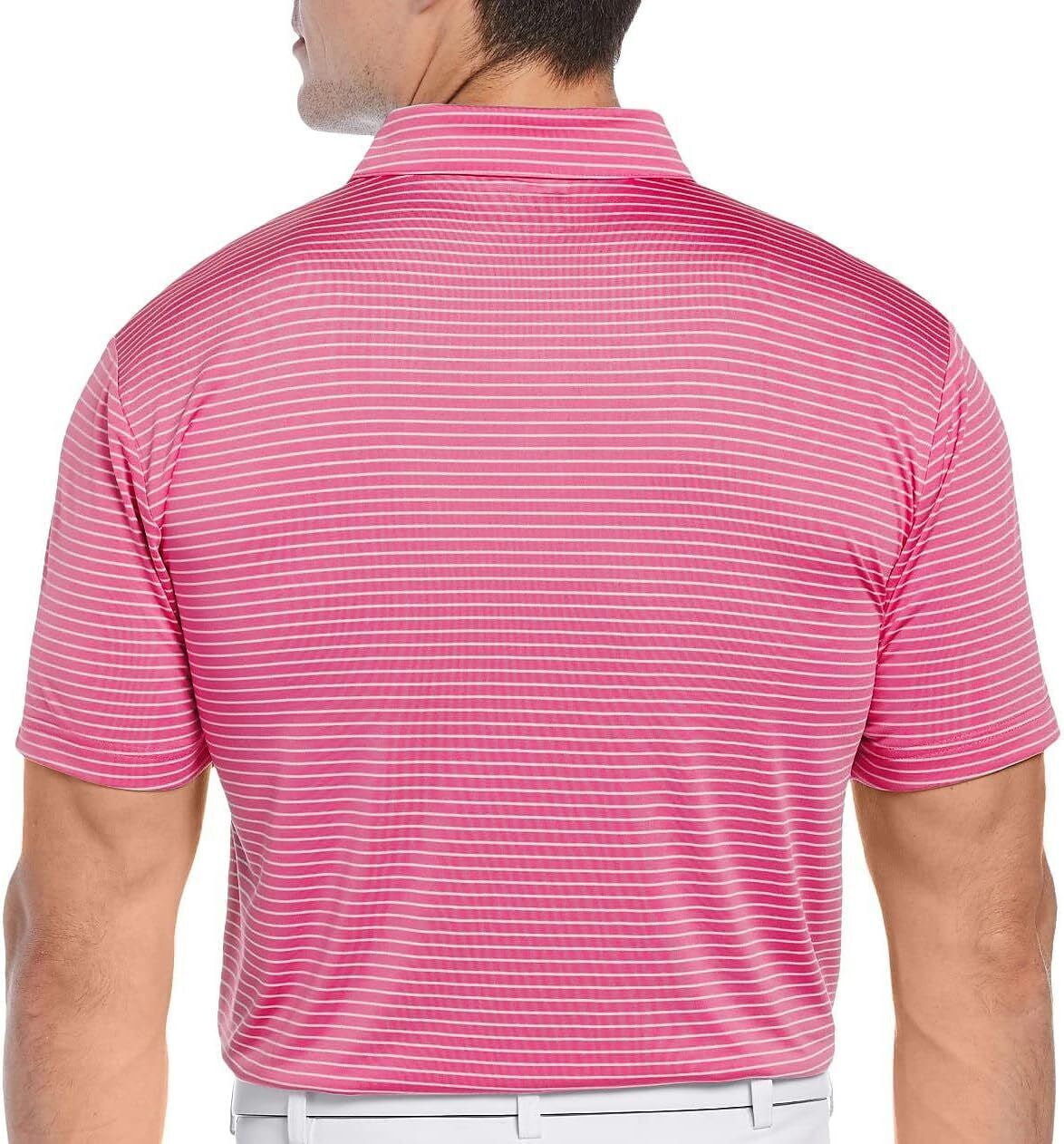 PGA TOUR Men's Single Feeder Stripe Golf Polo Pink Size Large