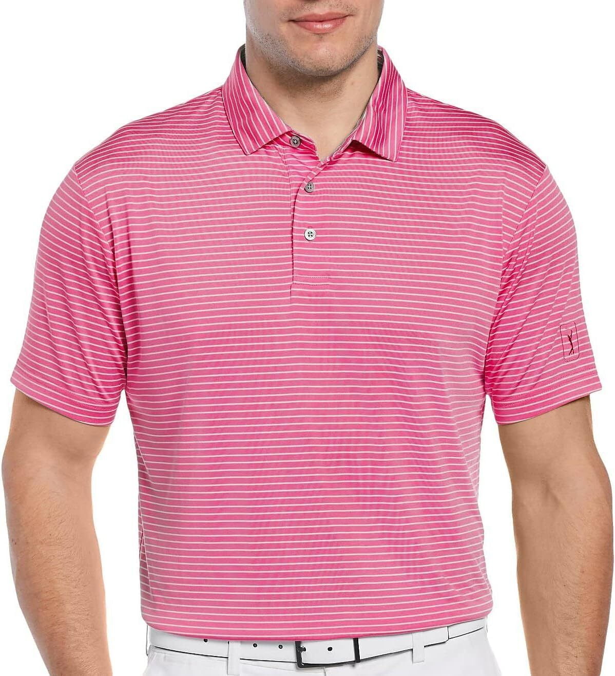 PGA TOUR Men's Single Feeder Stripe Golf Polo Pink Size X-Large