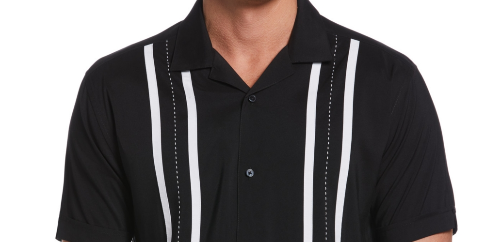 Cubavera Men's Contrasting Panel Short Sleeve Shirt Black Size X-Large
