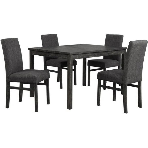 5 Piece Transitional Dining Room Set 48" Wood Dining Table with 4 Upholstered Side Chairs Charcoal Finish