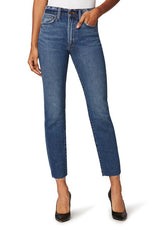 The Luna High Waist Raw Hem Straight Leg Jeans - Medium Wash