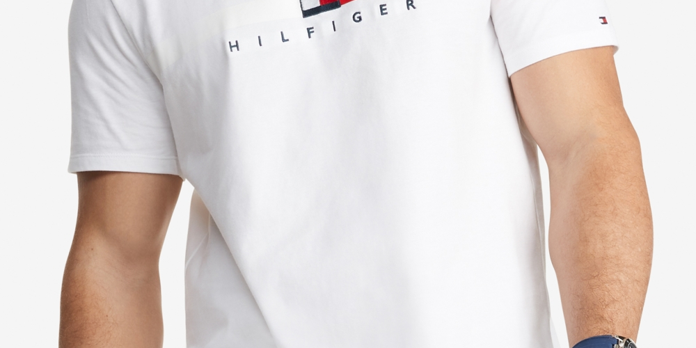 Tommy Hilfiger Men's Flag Stripe Short Sleeve T Shirt White Size Small