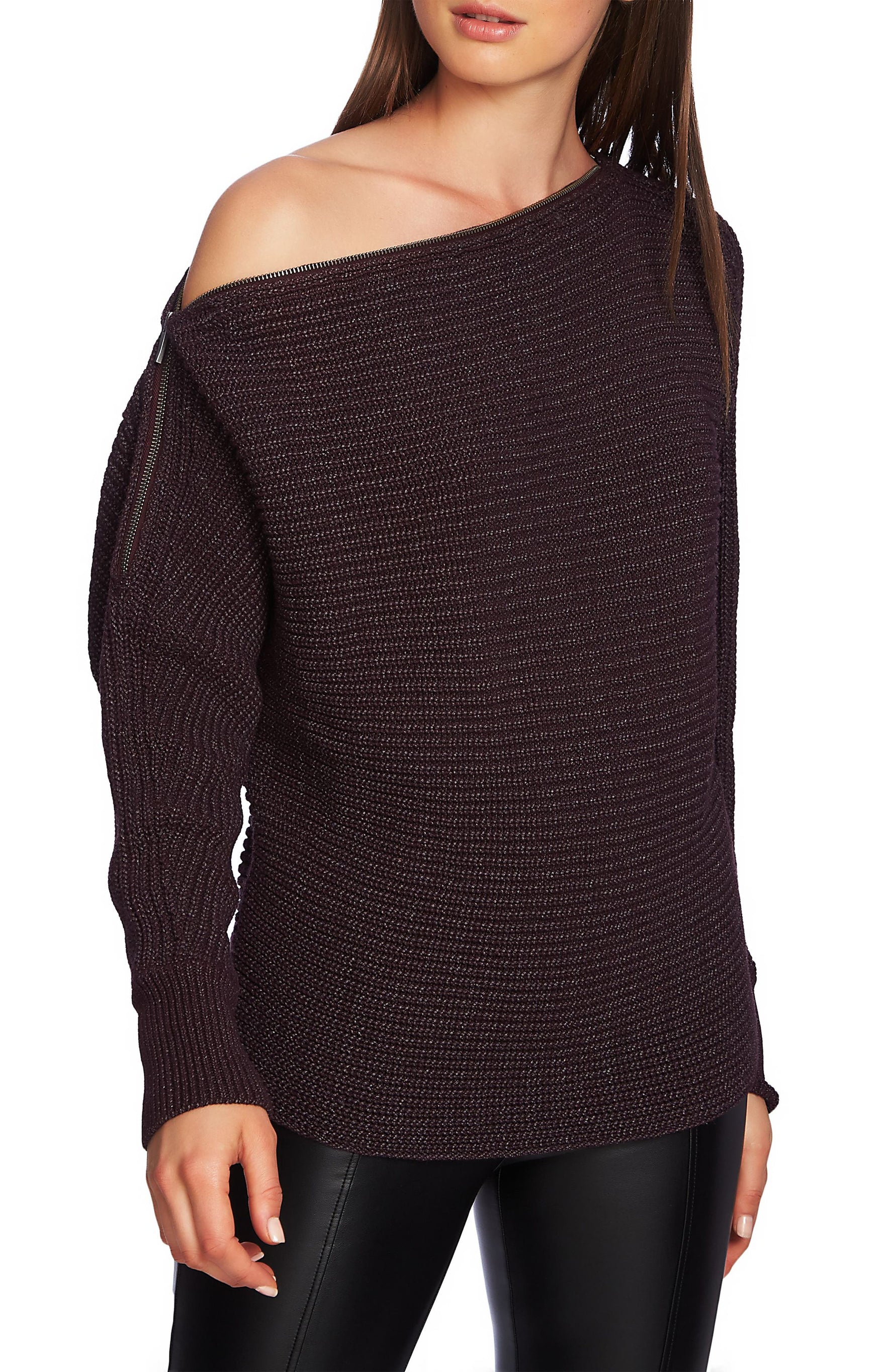 Women's 1.state Convertible Zip Neckline Sweater, Size XX-Large - Burgundy