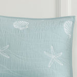 4 Piece Cotton Reversible Embroidered Quilt Set with Throw Pillow Aqua King/Cal King