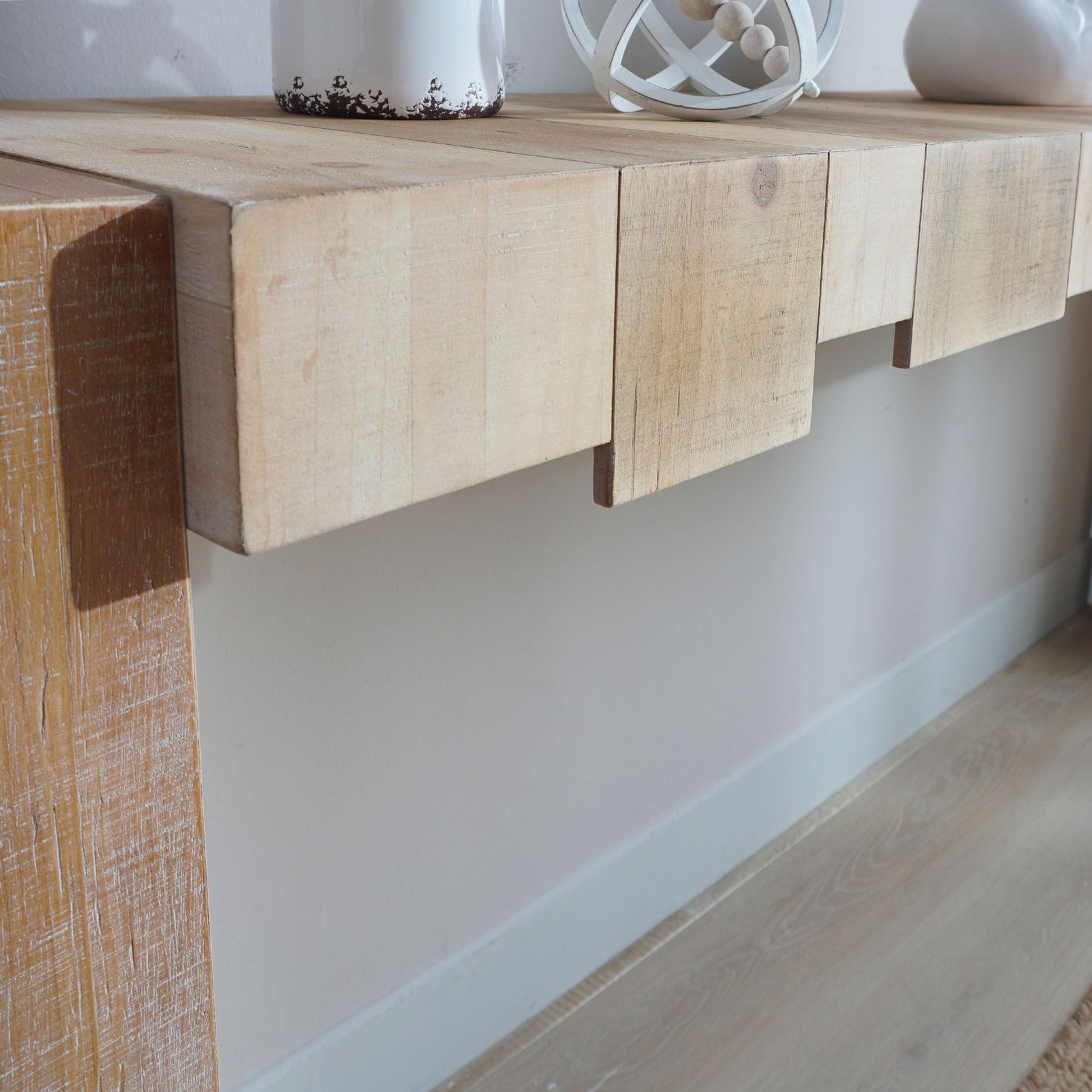 Modern Rustic Console Table - 71" Entryway Table with Sculpted Block Design