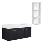 Modern Wall Mounted Bathroom Vanity with Resin Sink and Storage Rack