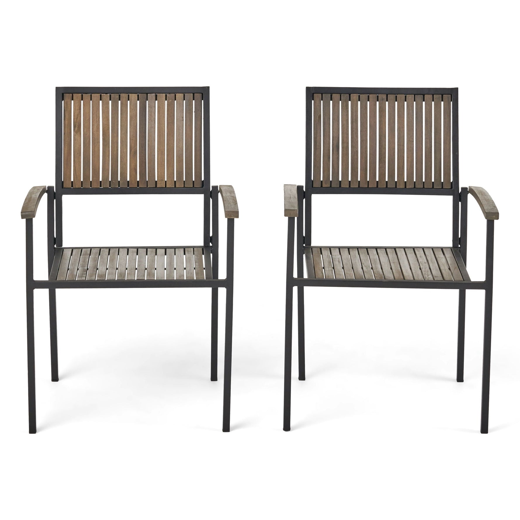 Vermilion Outdoor Dining Chair With Vertical Slat And Wooden Arm