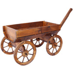 Wood Wagon Flower Planter Pot Stand With Wheels