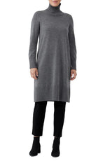 Eileen Fisher Turtleneck Long Sleeve Wool Sweater Dress in Ash, Size Small