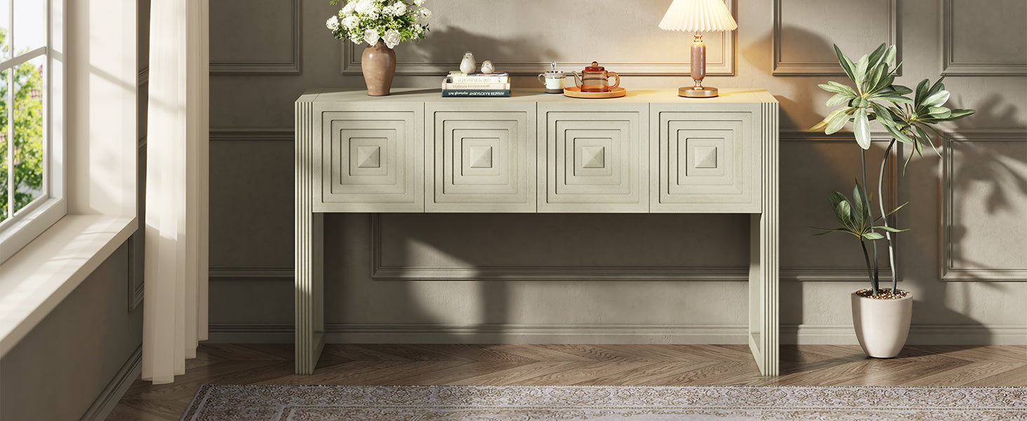Geometric Carved Console Table with 3 Soft-Close Drawers
