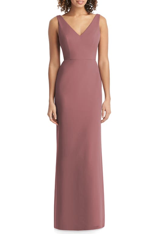 V-Neck Back Tie Chiffon Trumpet Gown in Rosewood - Size 12