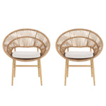 Cyril Outdoor Wicker Papasan Style Dining Chair with Teak Finished Legs - Set of 2