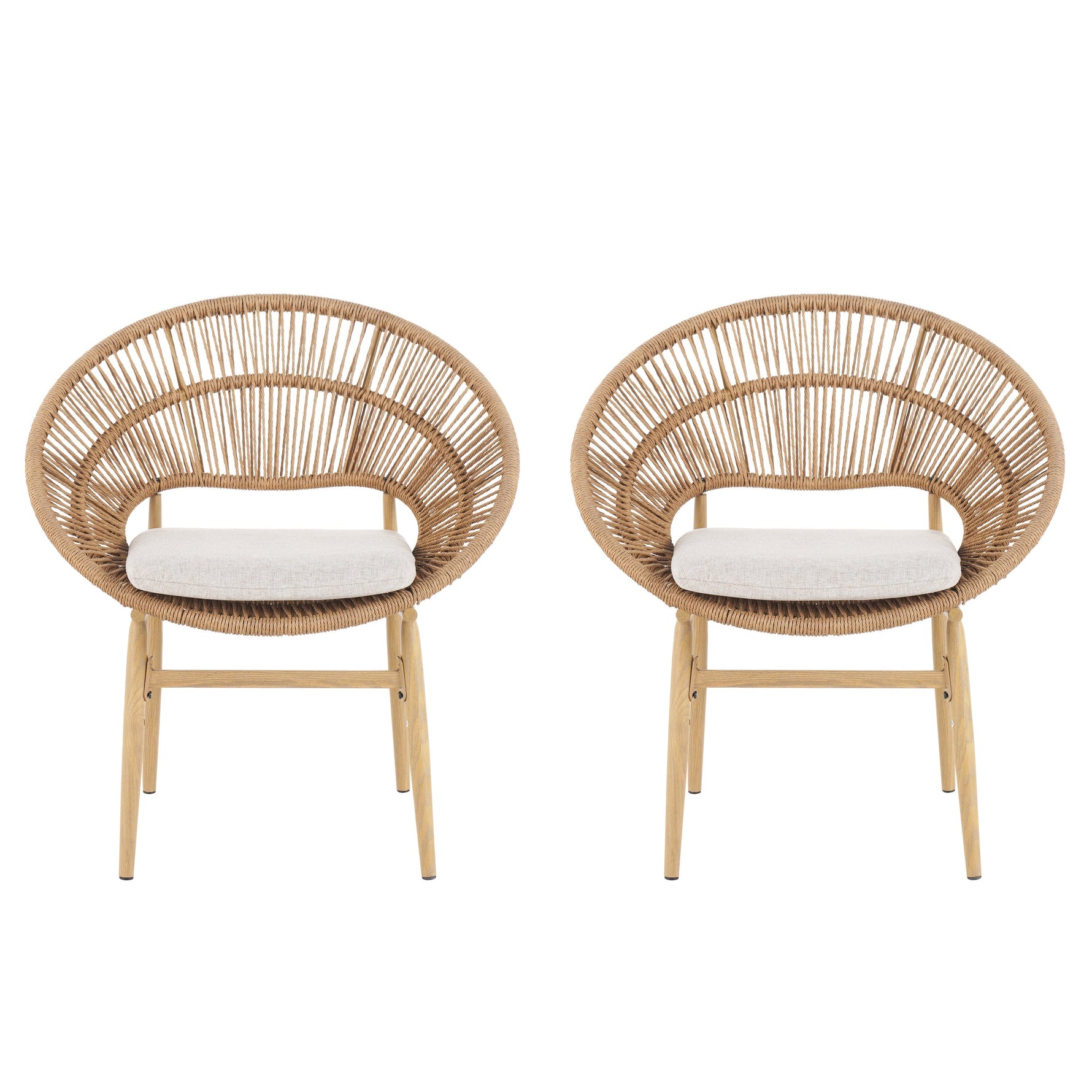 Cyril Outdoor Wicker Papasan Style Dining Chair with Teak Finished Legs - Set of 2
