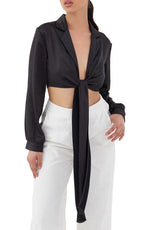 Black Silky Tie Front Shirt - Ashley 10
