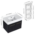 Modern Wall Mounted Bathroom Vanity with Resin Sink and Storage Rack