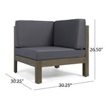 Oana Outdoor Wooden Sectional Set with Cushions, Dark Grey