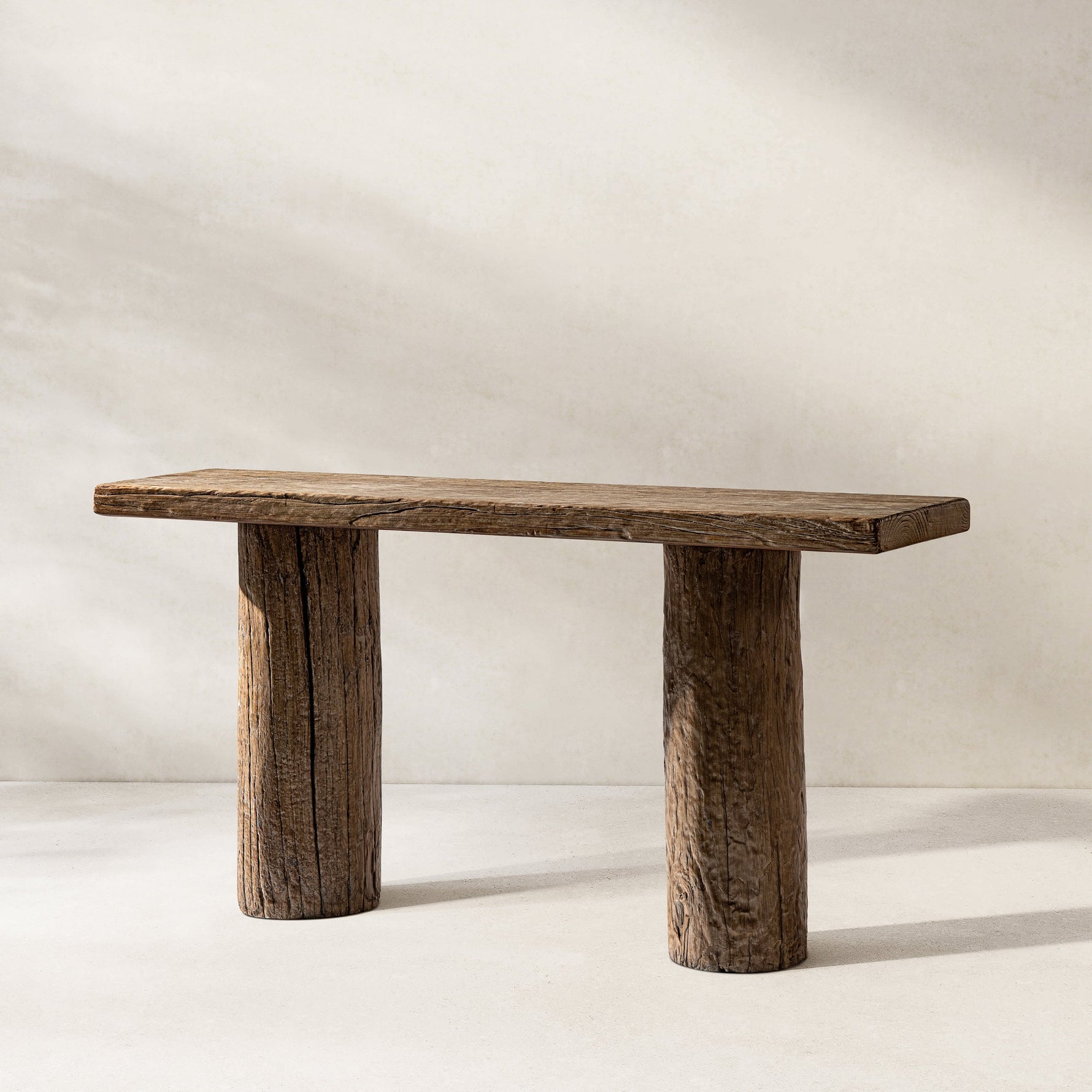 Arbor 60' Reclaimed Elm Double Pillar Console Table, Heritage Medium-Dark Brown