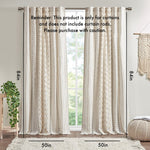Cotton Printed Curtain Panel with Chenille Stripe and Lining Ivory 50x84