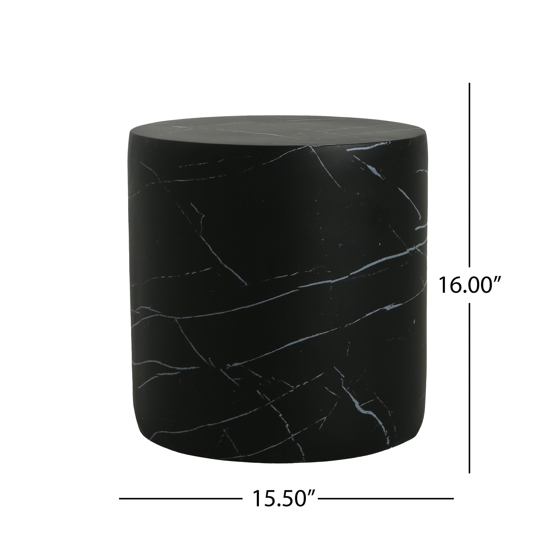 Contemporary Outdoor Lightweight Concrete MGO Side/End Table with Black Marble Finish