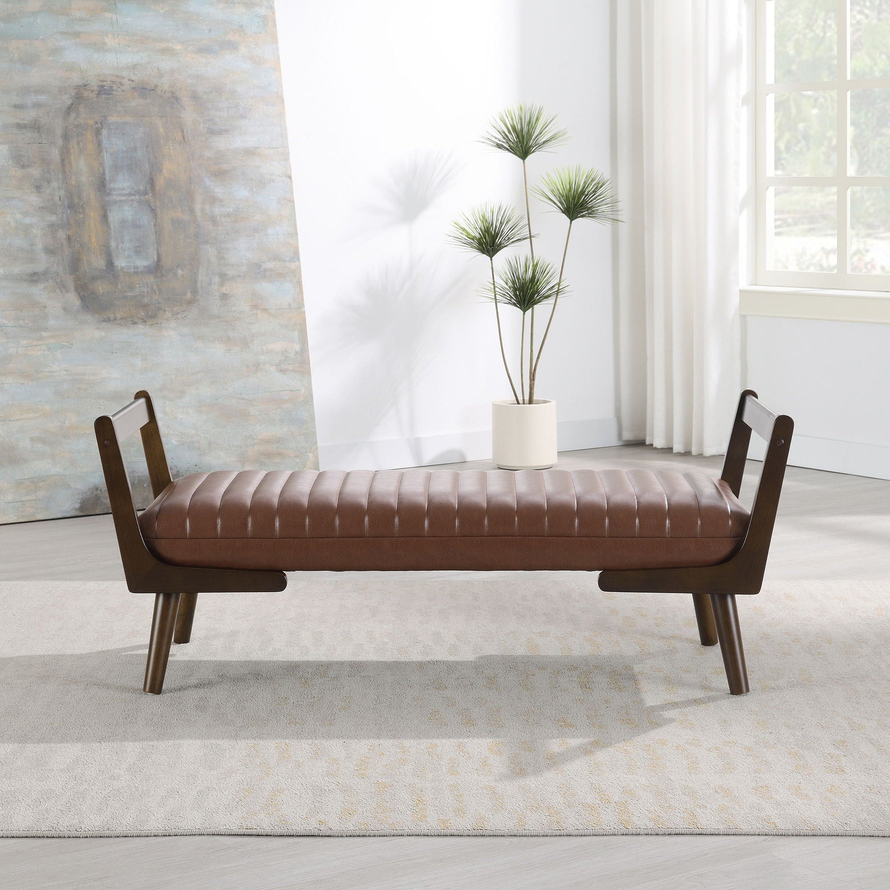 Mid-Century Bench With Wood Legs