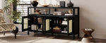TREXM Bohemian Style Rattan Buffet Storage Cabinet with Solid Wood Frame